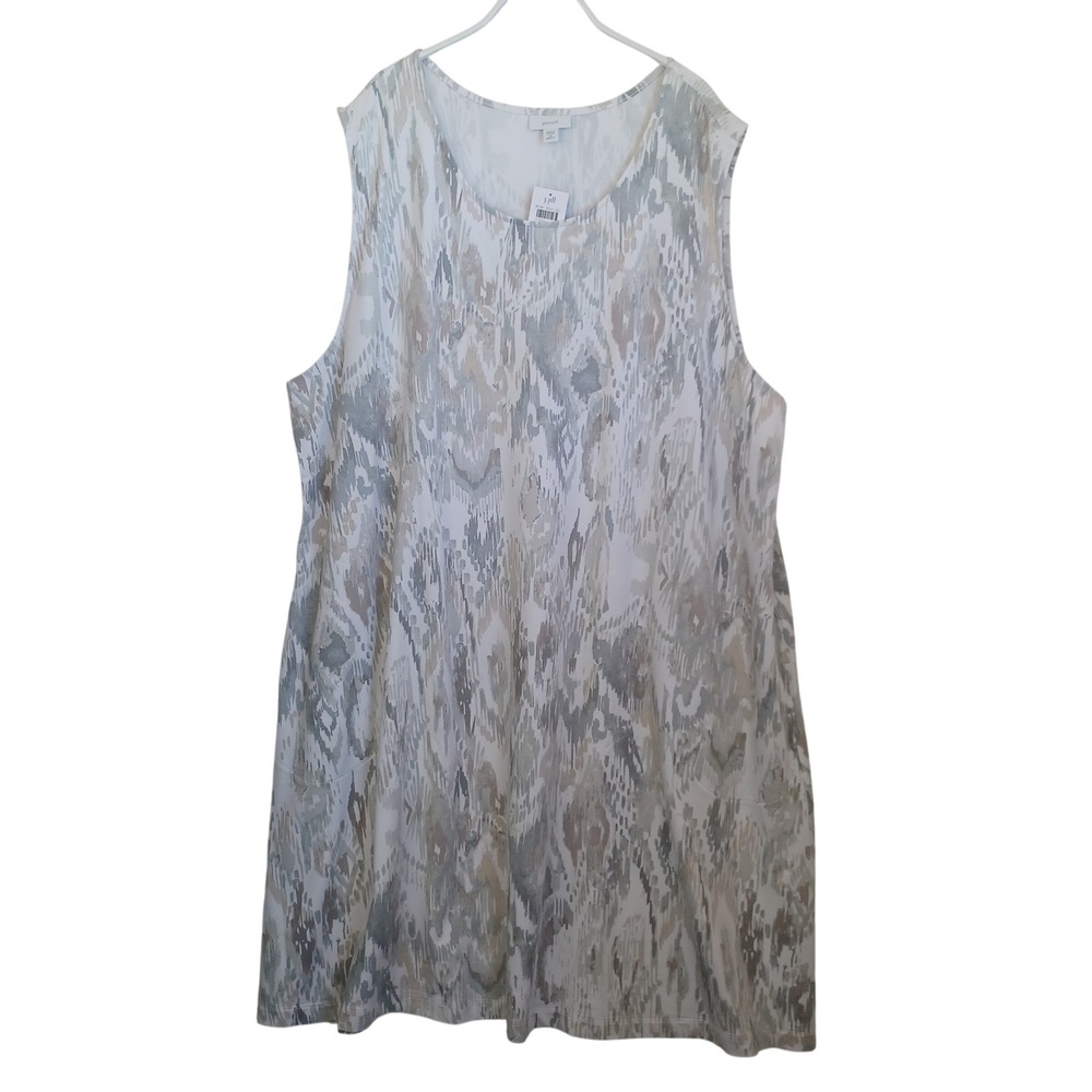J. Jill Pure Jill Plus 4X Zinc White Ikat Print Sleeveless Pima Cotton Dress NEW